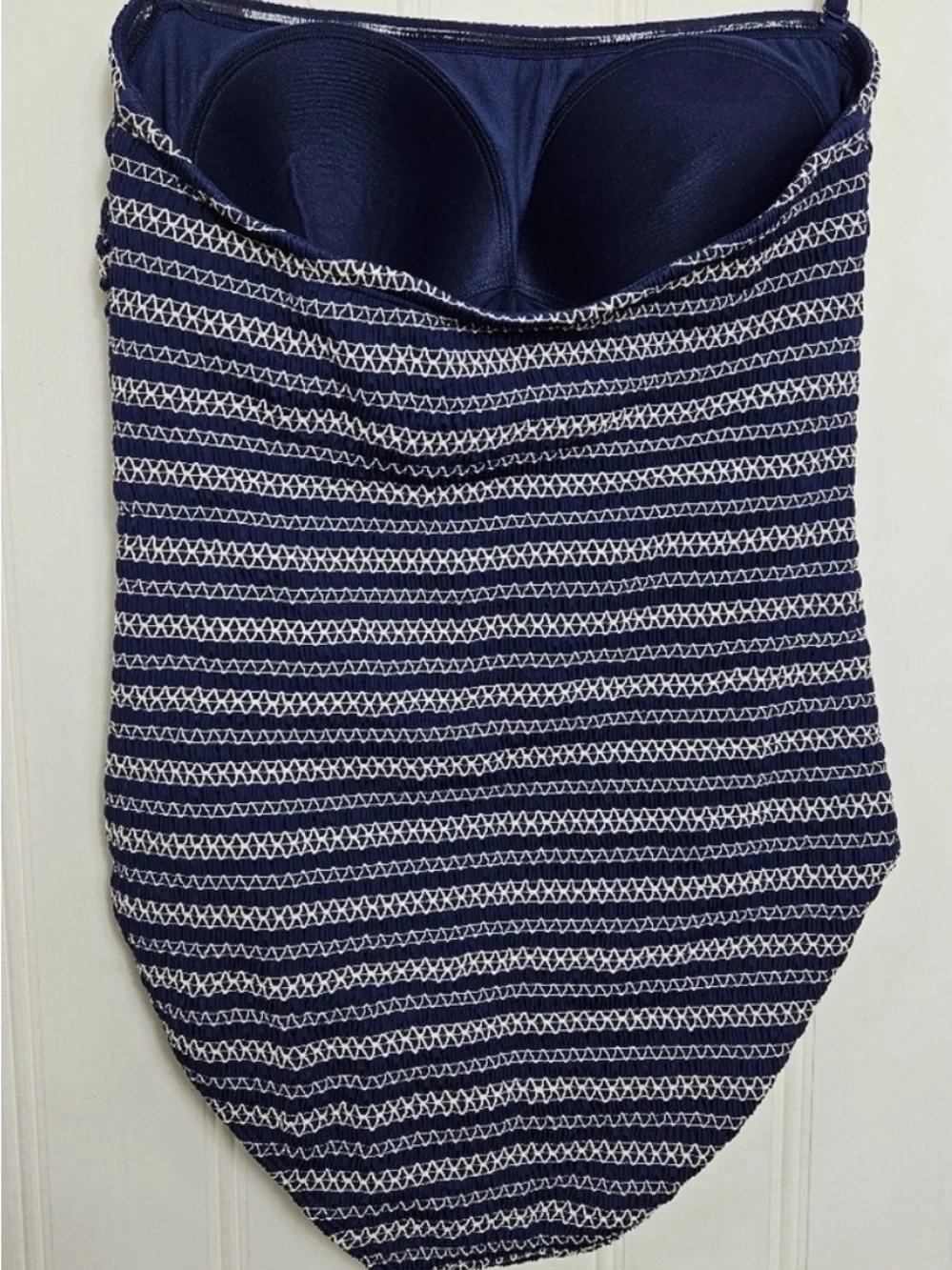 Boden Navy and White Striped Bandeau One-Piece Swimsuit